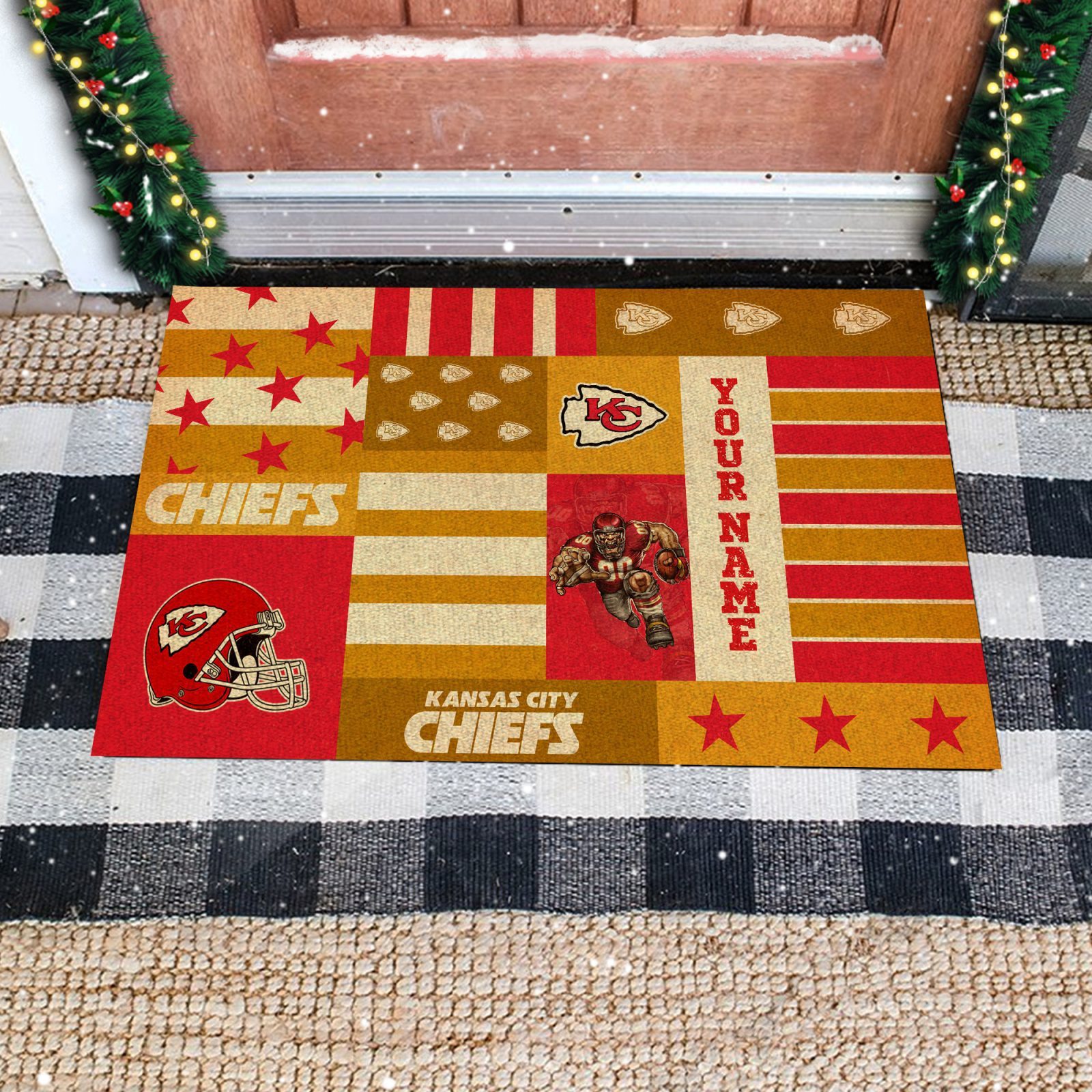 Kansas-City-Chiefs-Retro-Vintage-Style-Custom-Name-Personalized-Entrance-Doormat-Welcome-Mat-DM1797 Kansas City Chiefs Retro Vintage Style Custom Name Personalized Entrance Doormat Welcome Mat DM1797