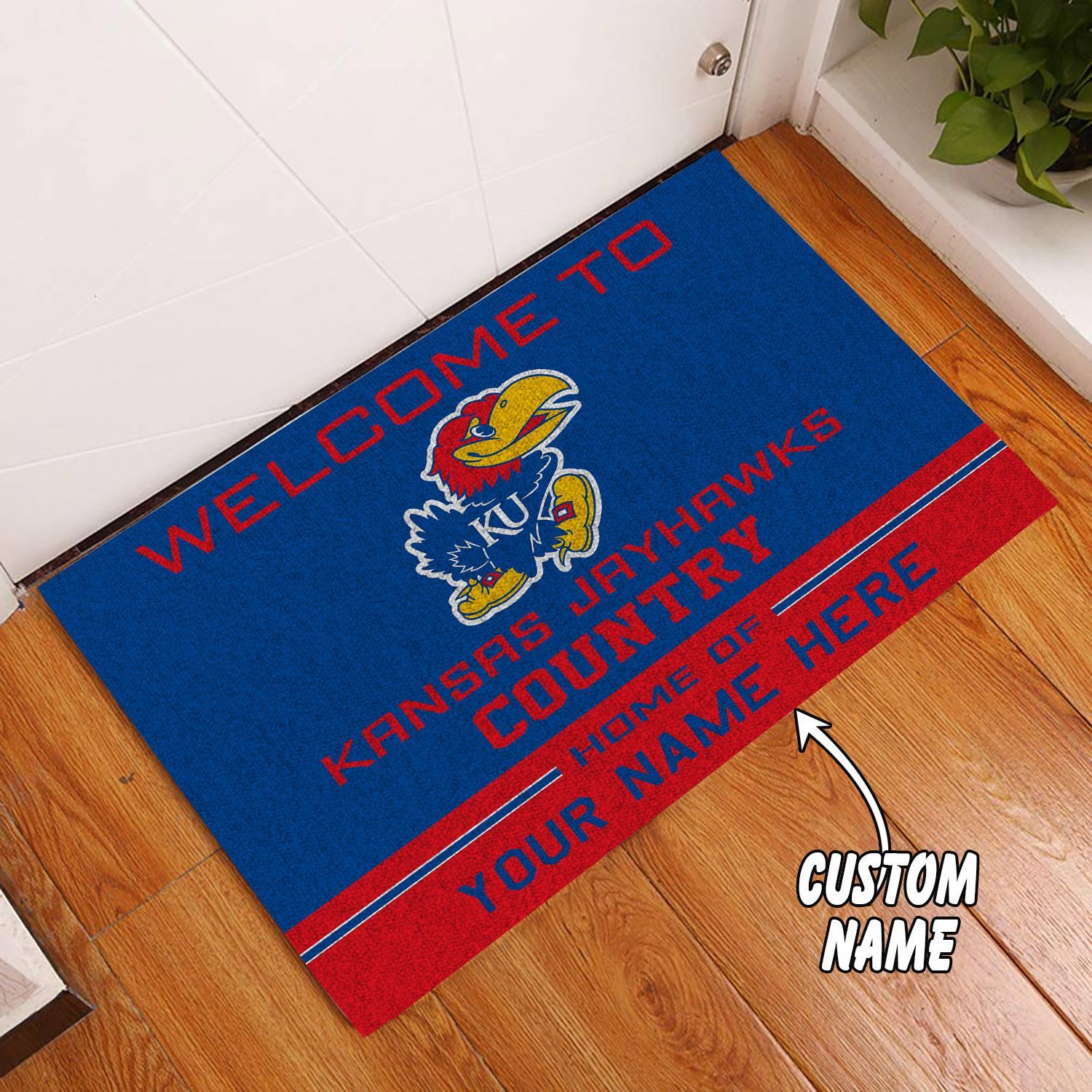 Kansas-Jayhawks-Country-Custom-Name-Funny-Luxury-Front-Entrance-Doormat-Welcome-Mat-DM1953 Kansas Jayhawks Country Custom Name Funny Luxury Front Entrance Doormat Welcome Mat DM1953