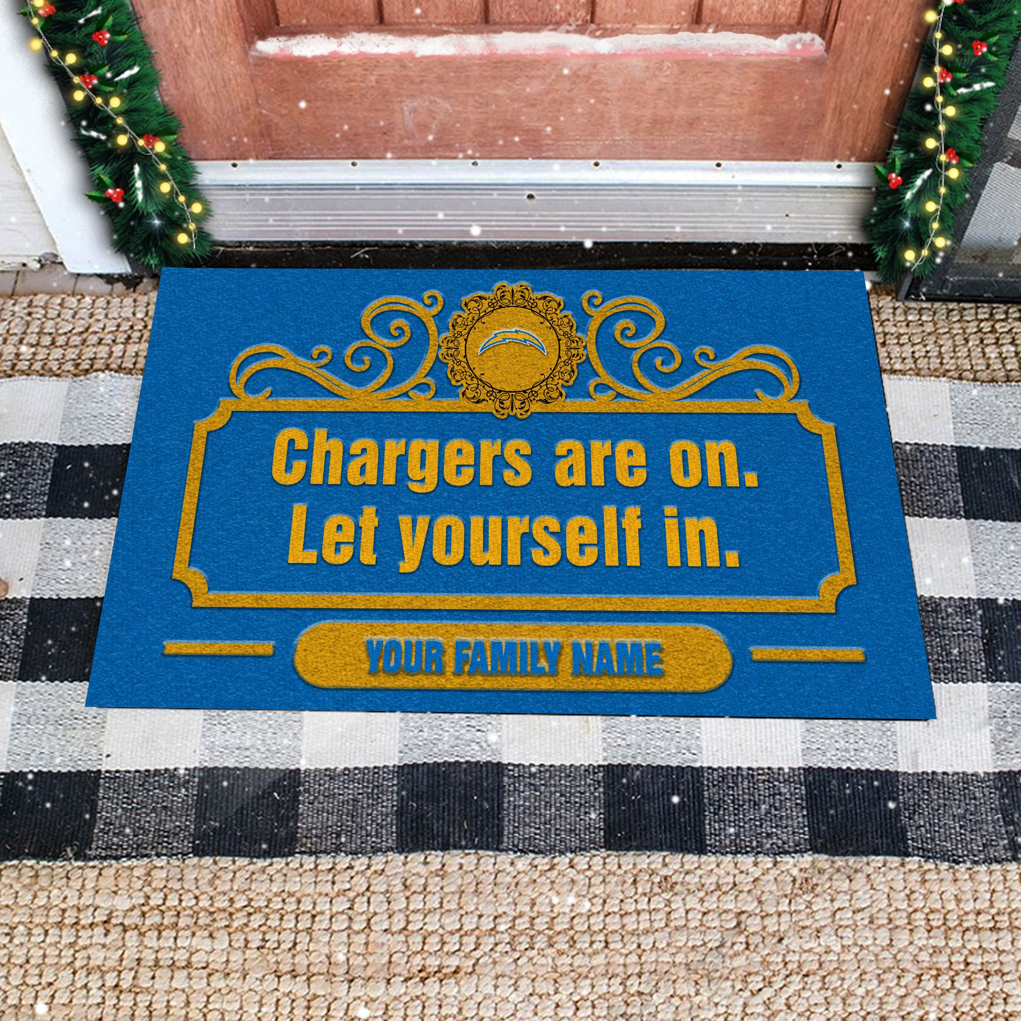 Los-Angeles-Chargers-Are-On-Let-Yourself-In-Custom-Personalized-Doormat-Welcome-Mat-DM1928 Los Angeles Chargers Are On Let Yourself In Custom Personalized Doormat Welcome Mat DM1928