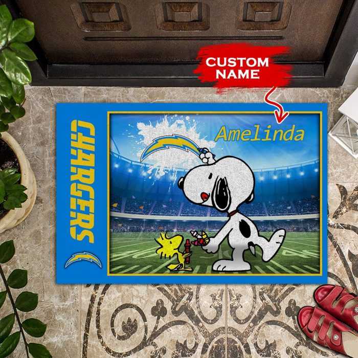 Los-Angeles-Chargers-Doormats-Snoopy-NFL-02-Custom-Name-DM1201 Los Angeles Chargers Doormats Snoopy NFL 02 Custom Name DM1201