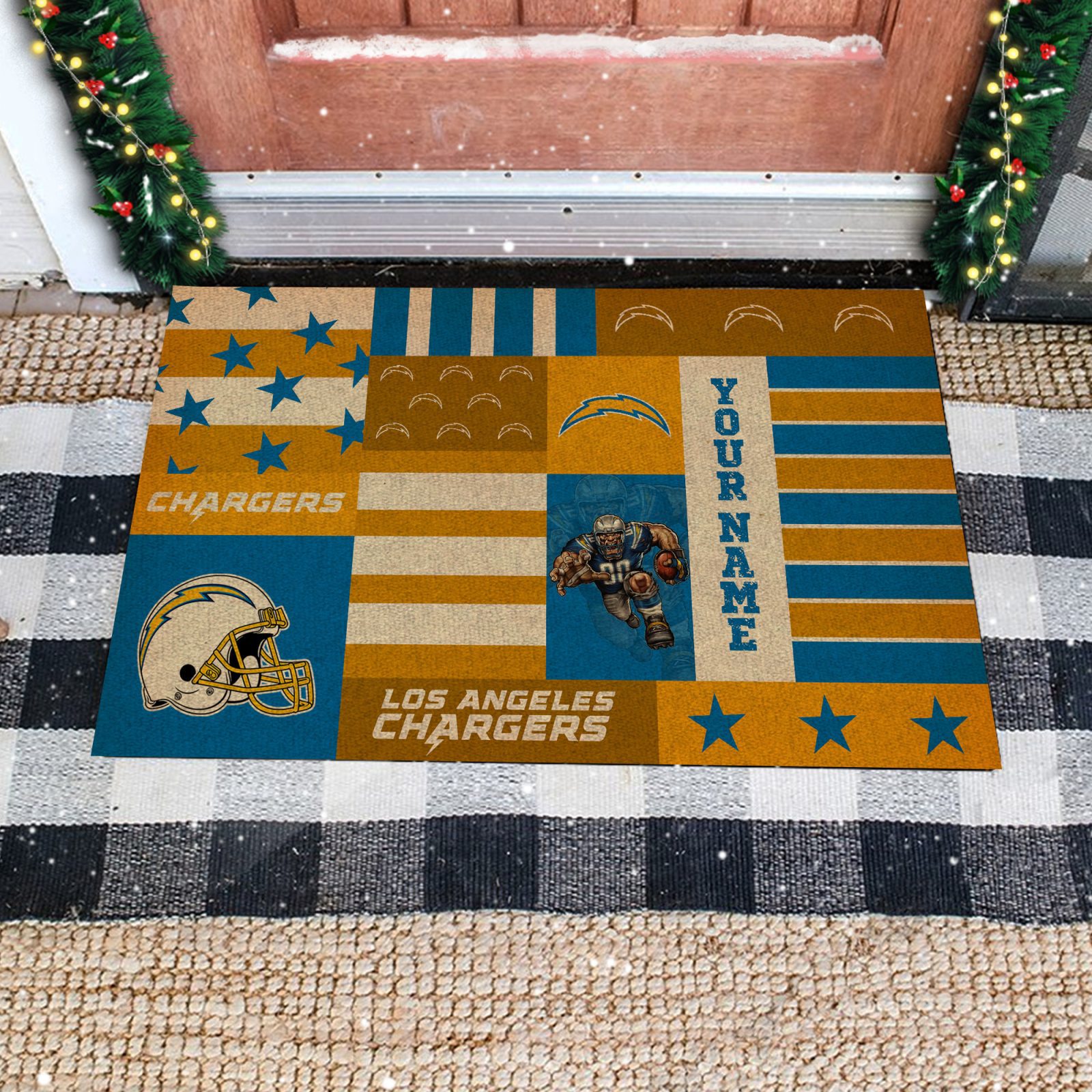 Los-Angeles-Chargers-Retro-Vintage-Style-Custom-Name-Personalized-Entrance-Doormat-Welcome-Mat-DM1798 Los Angeles Chargers Retro Vintage Style Custom Name Personalized Entrance Doormat Welcome Mat DM1798
