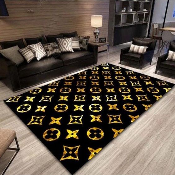 Louis-Vuitton-Golden-Logo-Luxury-Brand-Premium-Area-Rug-Carpet-Living-Room-Rug-Floor-Decor-RR2760 Louis Vuitton Golden Logo Luxury Brand Premium Area Rug Carpet Living Room Rug Floor Decor RR2760