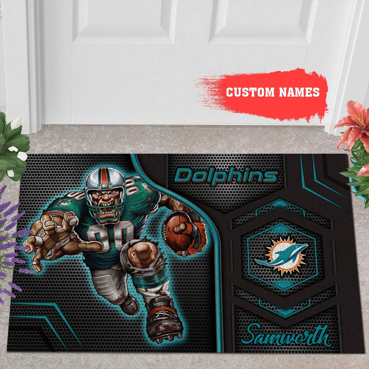 Miami-Dolphins-3D-Doormats-NFL-Custom-Name-Doormat-DM1068 Miami Dolphins 3D Doormats NFL Custom Name Doormat DM1068
