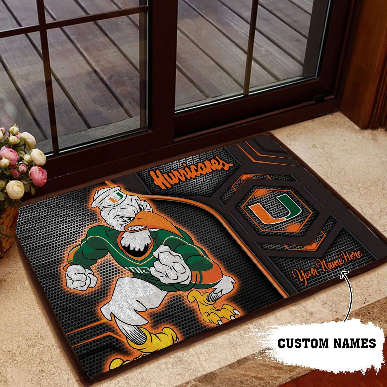 Miami-Hurricanes-3D-Doormats-NCAA-Custom-Name-Doormat-DM1064 Miami Hurricanes 3D Doormats NCAA Custom Name Doormat DM1064