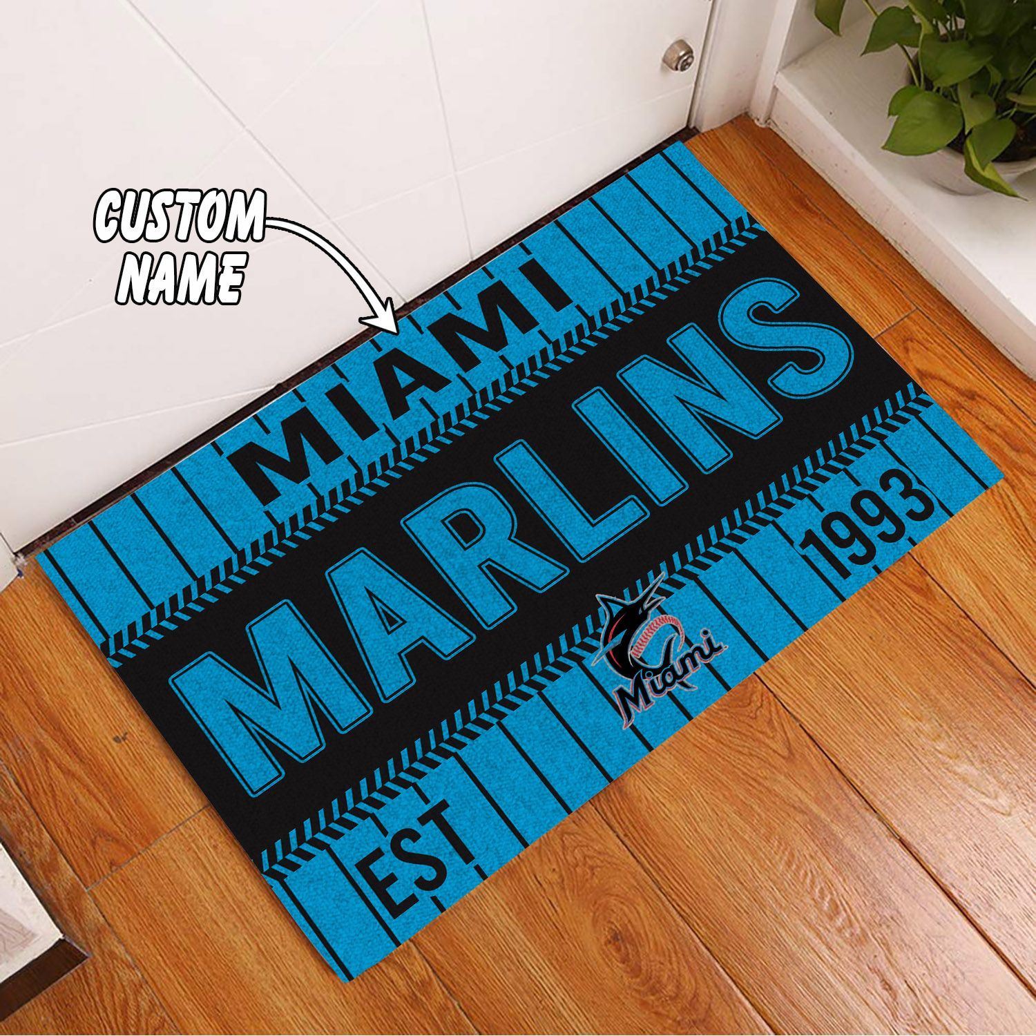 Miami-Marlins-Custom-Name-Personalized-Luxury-Front-Entrance-Doormat-DM1472 Miami Marlins Custom Name Personalized Luxury Front Entrance Doormat DM1472