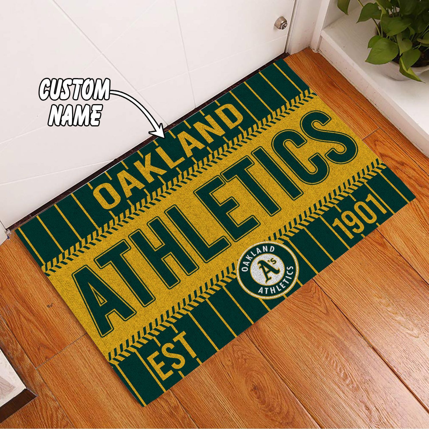 Oakland-Athletics-Custom-Name-Funny-Luxury-Front-Entrance-Doormat-DM1588 Oakland Athletics Custom Name Funny Luxury Front Entrance Doormat DM1588