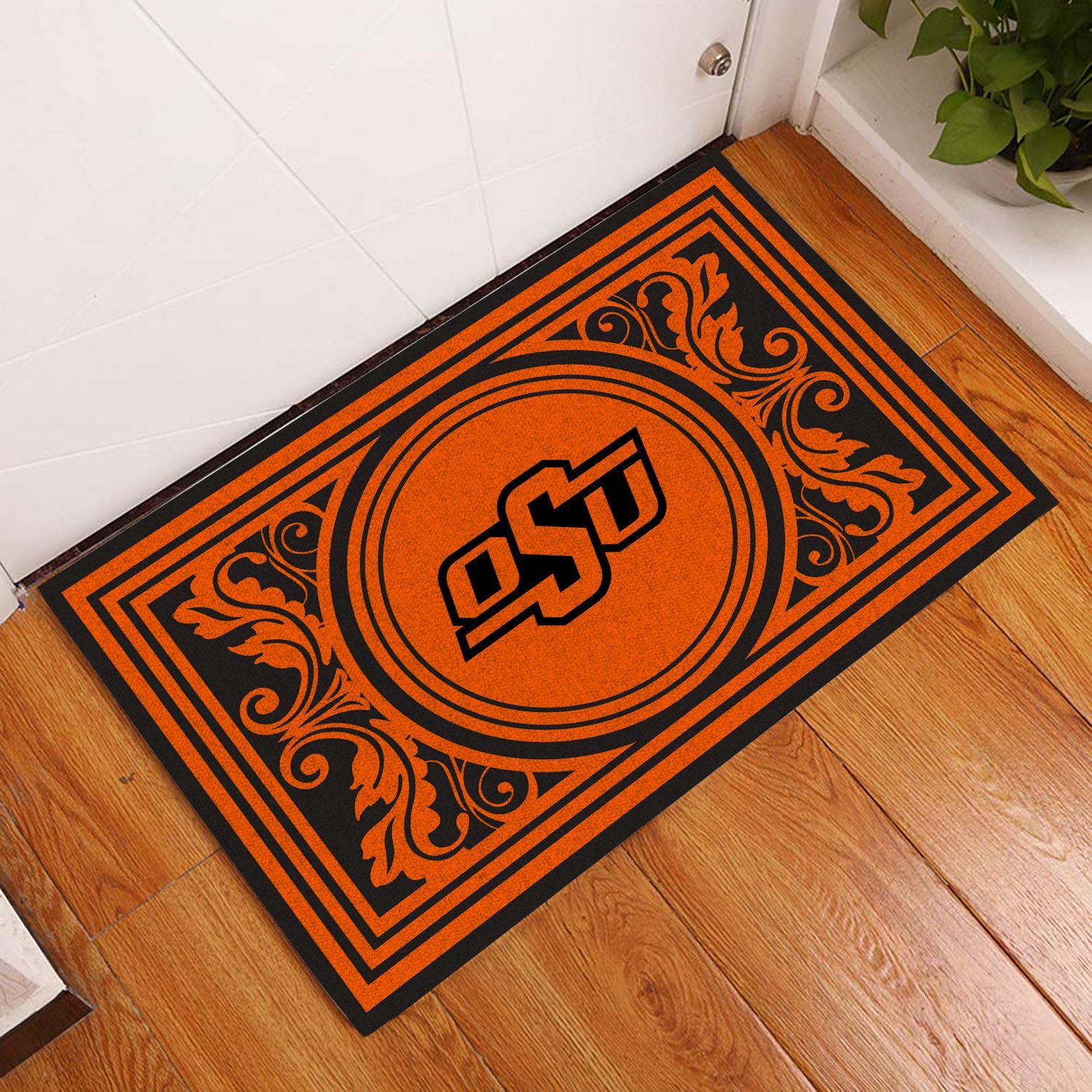 Oklahoma-State-Cowboys-Floral-Funny-Luxury-Front-Entrance-Doormat-DM1411 Oklahoma State Cowboys Floral Funny Luxury Front Entrance Doormat DM1411