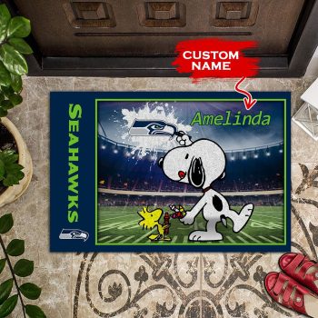 Seattle Seahawks Doormats Snoopy NFL 02 Custom Name Doormat DM1179