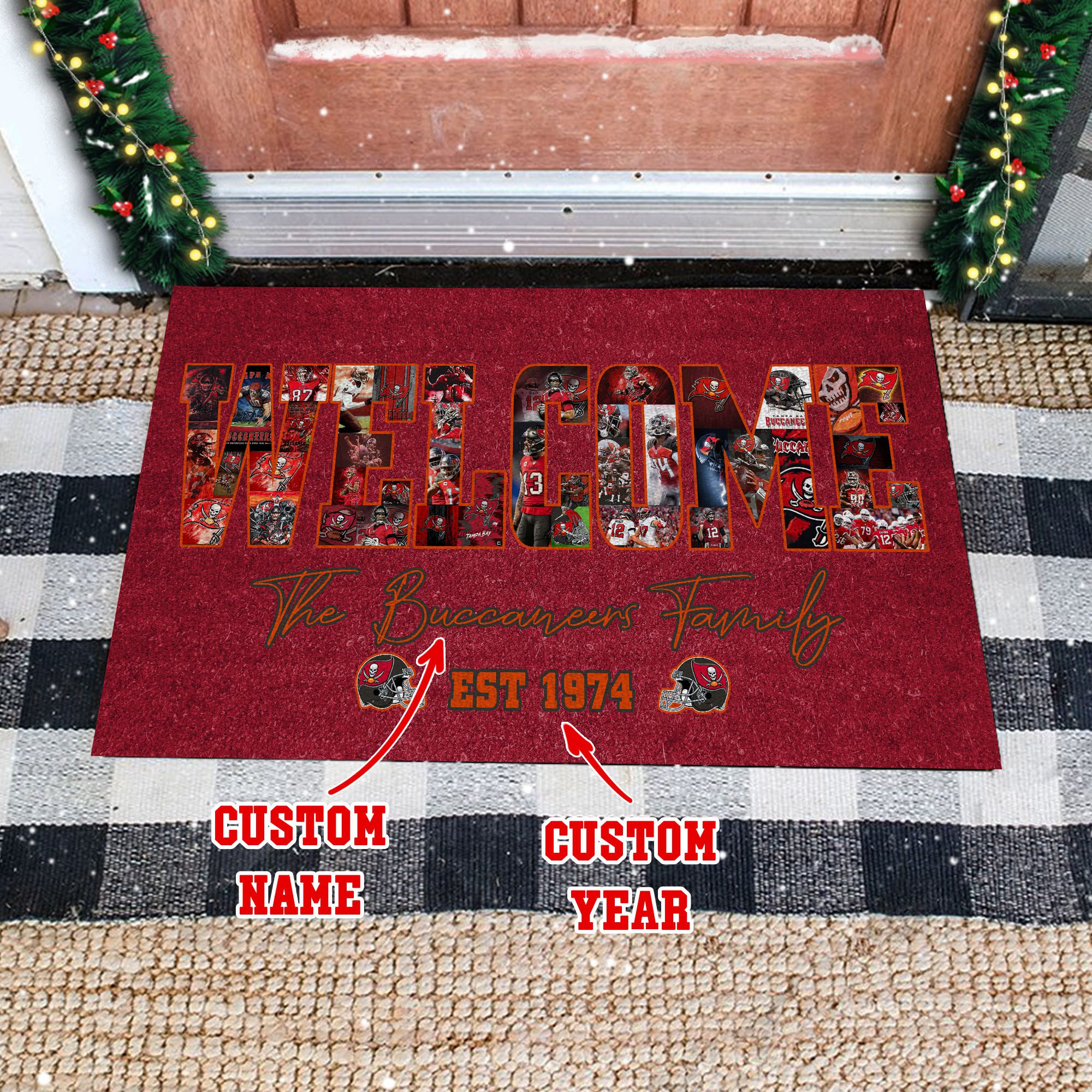 Tampa-Bay-Buccaneers-Custom-Name-And-Year-Welcome-Doormat-DM1347 Tampa Bay Buccaneers Custom Name And Year Welcome Doormat DM1347