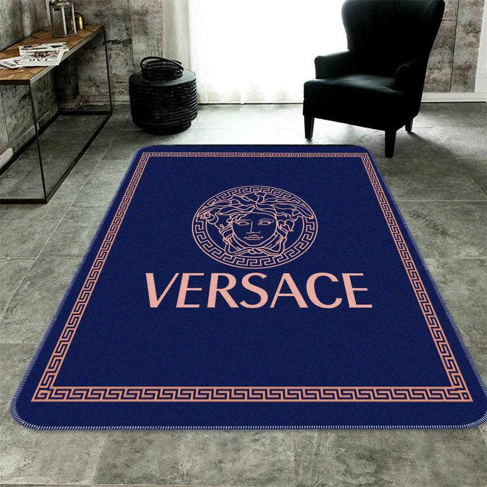 Versace-Blue-Logo-Fashion-Luxury-Brand-Area-Rug-Carpet-Floor-Decor-RR2702 Versace Blue Logo Fashion Luxury Brand Area Rug Carpet Floor Decor RR2702