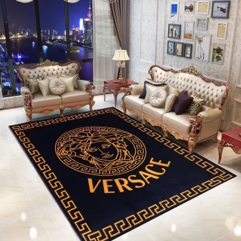 Versace Medusa Golden Luxury Fashion Luxury Brand Area Rug Carpet Floor Decor RR2597