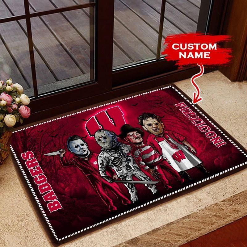 Wisconsin-Badgers-3D-Doormats-Halloween-NCAA-Custom-Name-DM1062 Wisconsin Badgers 3D Doormats Halloween NCAA Custom Name DM1062