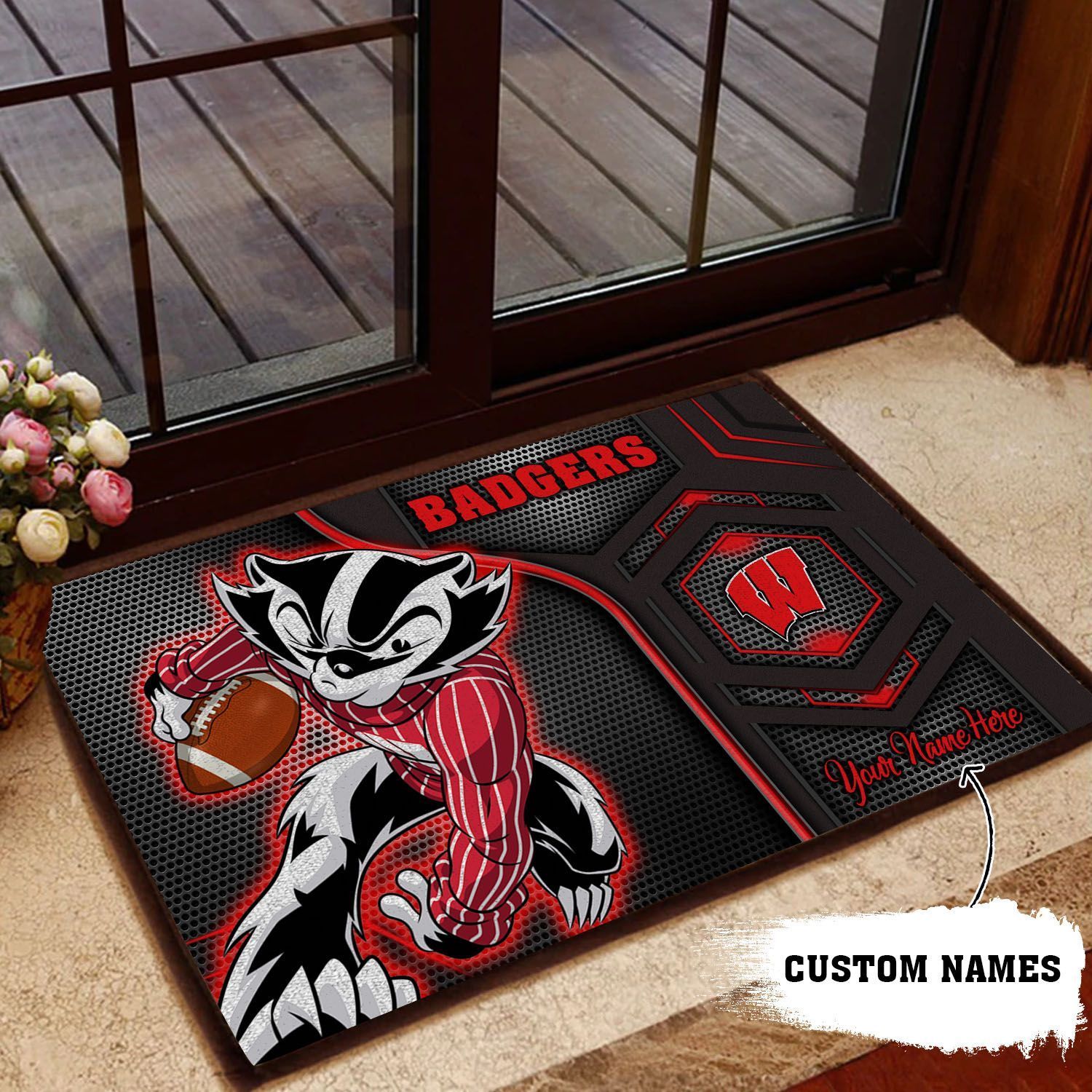 Wisconsin-Badgers-3D-Doormats-NCAA-Custom-Name-Doormat-DM1176 Wisconsin Badgers 3D Doormats NCAA Custom Name Doormat DM1176