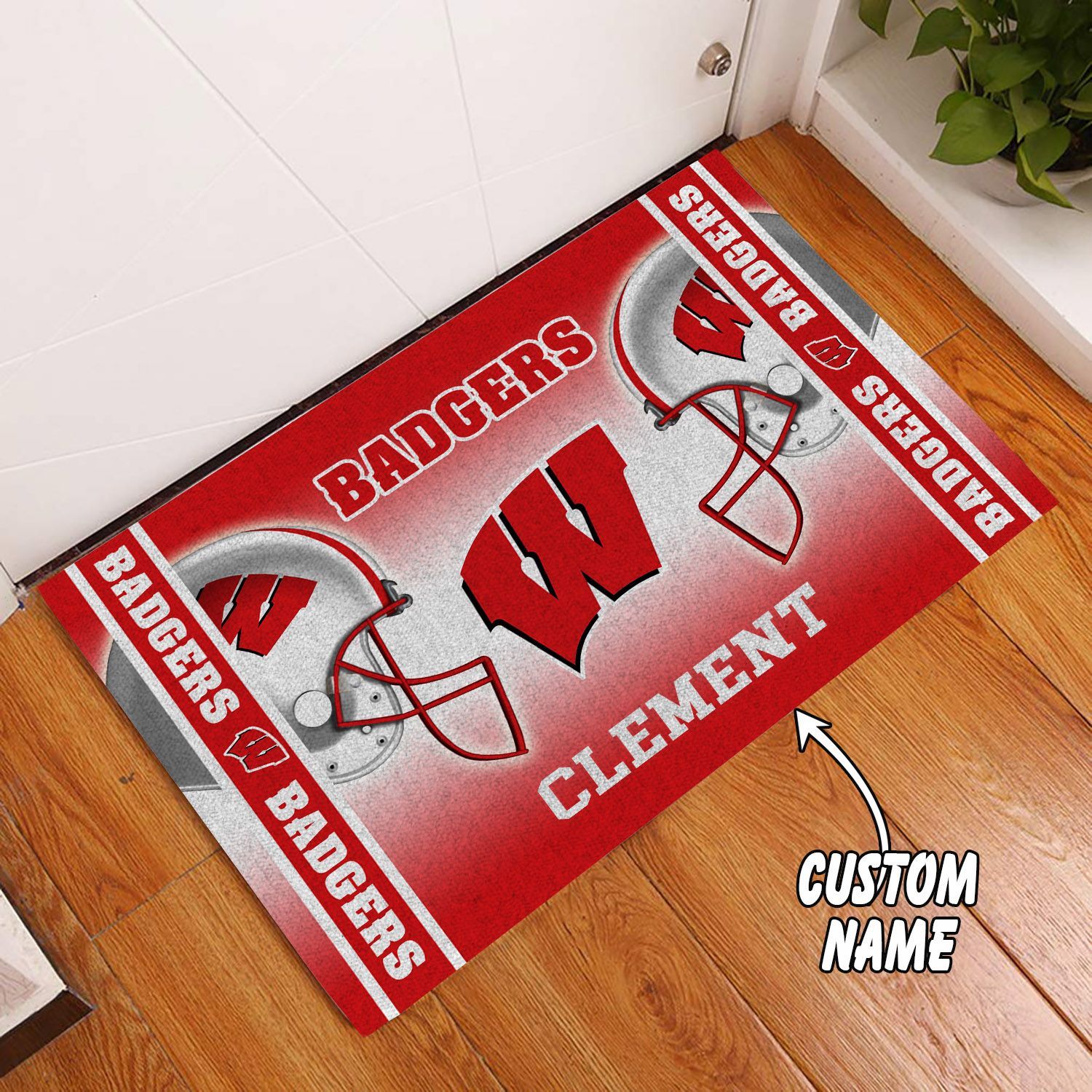 Wisconsin-Badgers-Custom-Name-Personalized-Luxury-Front-Entrance-Doormat-DM1473 Wisconsin Badgers Custom Name Personalized Luxury Front Entrance Doormat DM1473