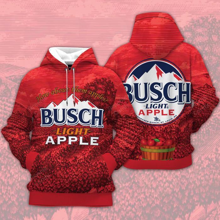 Busch-Light-Apple-Unisex-3D-Pullover-Hoodie-Red-IHT2591 Busch Light Apple Unisex 3D Pullover Hoodie - Red IHT2591
