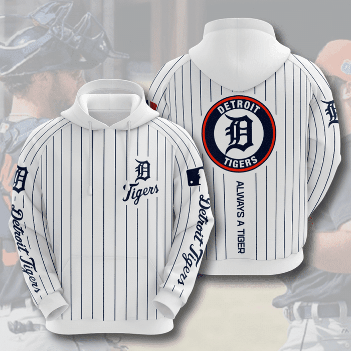 Detroit-Tigers-Always-A-Tiger-3D-Pinstripe-Unisex-Pullover-Hoodie-White-IHT1785 Detroit Tigers Always A Tiger 3D Pinstripe Unisex Pullover Hoodie - White IHT1785