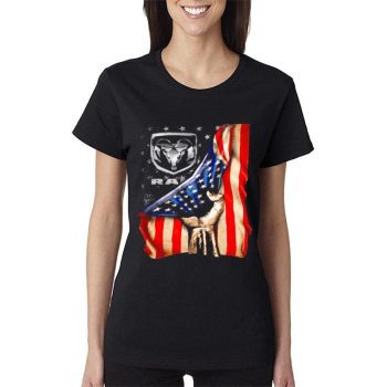 Dodge Jeep Ram Logo American Flag Independence Day Women Lady T-Shirt