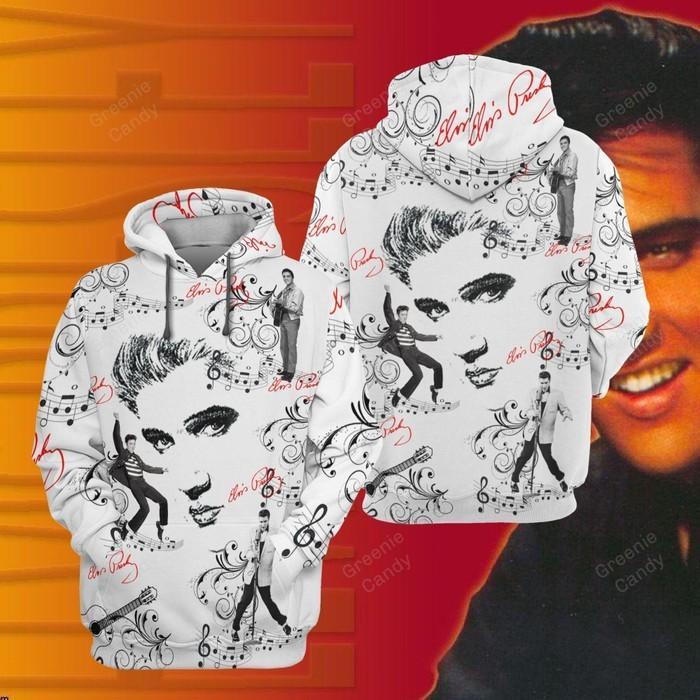 Elvis-Presley-Signature-Unisex-3D-Pullover-Hoodie-White-IHT2580 Elvis Presley Signature Unisex 3D Pullover Hoodie - White IHT2580