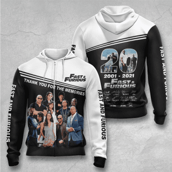 Fast And Furious 20 Years Anniversay 3D Unisex Pullover Hoodie - Black White IHT1679
