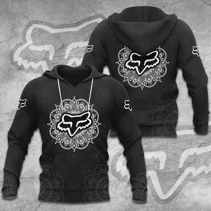 Fox-Racing-Mandala-Pattern-Unisex-3D-Pullover-Hoodie-Black-IHT1892 Fox Racing Mandala Pattern Unisex 3D Pullover Hoodie - Black IHT1892