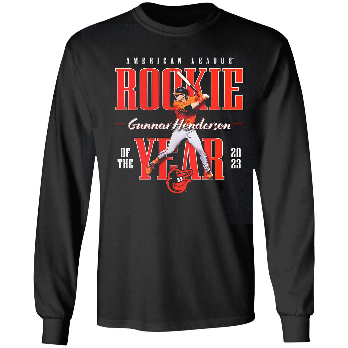 Gunnar-Henderson-Baltimore-Orioles-2023-Al-Rookie-Of-The-Year-Unisex-LongSleeve-Shirt Gunnar Henderson Baltimore Orioles 2023 Al Rookie Of The Year Unisex LongSleeve Shirt