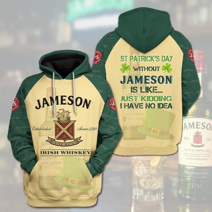 Jameson-Irish-Whiskey-St.-Patricks-Day-Unisex-3D-Pullover-Hoodie-Yellow-IHT1972 Jameson Irish Whiskey St. Patrick's Day Unisex 3D Pullover Hoodie - Yellow IHT1972