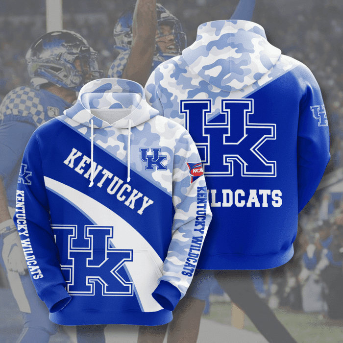 Kentucky-Wildcats-3D-Camo-Unisex-Pullover-Hoodie-Neon-Blue-IHT1710 Kentucky Wildcats 3D Camo Unisex Pullover Hoodie - Neon Blue IHT1710