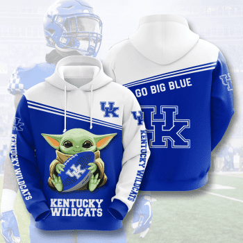 Kentucky Wildcats Baby Yoda Go Big Blue 3D Unisex Pullover Hoodie - Neon Blue White IHT2274