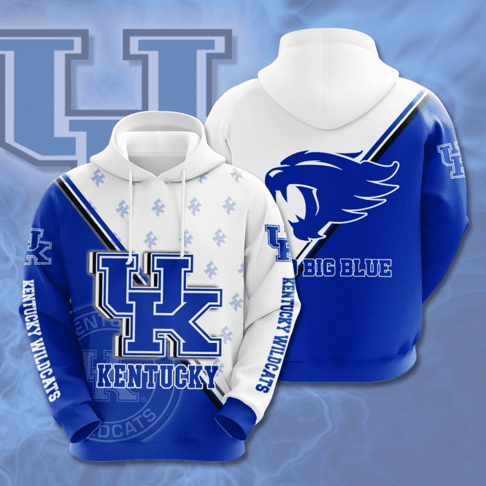 Kentucky-Wildcats-Go-Big-Blue-3D-Unisex-Pullover-Hoodie-Neon-Blue-White-IHT2428 Kentucky Wildcats Go Big Blue 3D Unisex Pullover Hoodie - Neon Blue White IHT2428