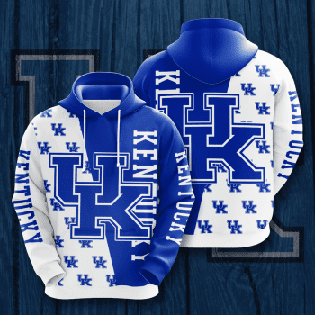 Kentucky Wildcats Logo 3D Unisex Pullover Hoodie - Neon Blue White IHT1709