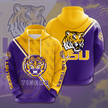 LSU Tigers Big Logo 3D Unisex Pullover Hoodie - Purple Yellow IHT2498