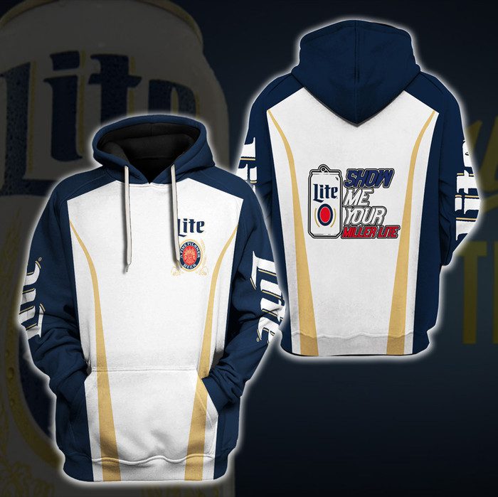 Miller-Lite-Unisex-3D-Pullover-Hoodie-Navy-IHT2159 Miller Lite Unisex 3D Pullover Hoodie - Navy IHT2159