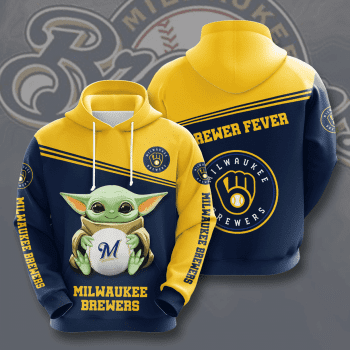 Milwaukee Brewers Baby Yoda 3D Unisex Pullover Hoodie - Navy Yellow IHT1797