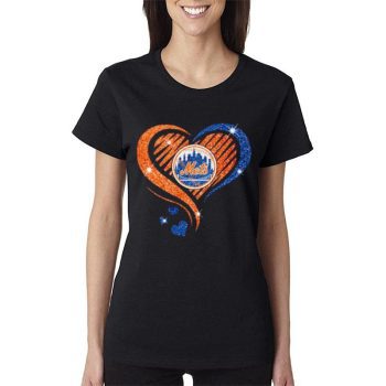 New York Mets Football Heart Diamond Women Lady T-Shirt