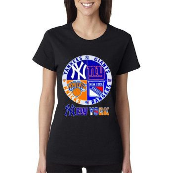 New York Yankees Giants Knicks Rangers Logo Women Lady T-Shirt