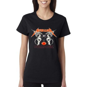Nfl Georgia Bulldogs Logo Black Metallica Wings Women Lady T-Shirt