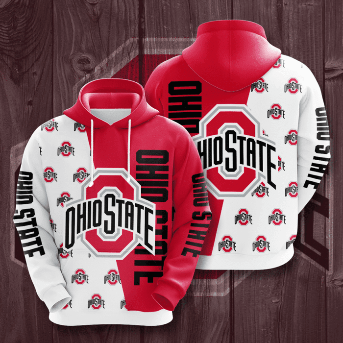 Ohio-State-Buckeyes-Logo-3D-Unisex-Pullover-Hoodie-Red-White-IHT2283 Ohio State Buckeyes Logo 3D Unisex Pullover Hoodie - Red White IHT2283