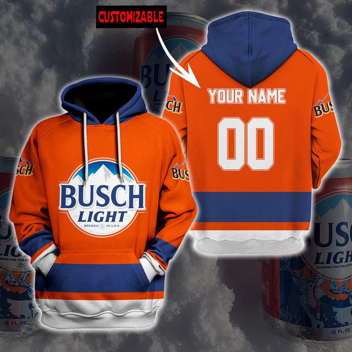 Personalized-Busch-Light-Unisex-3D-Pullover-Hoodie-Orange-IHT2166 Personalized Busch Light Unisex 3D Pullover Hoodie - Orange IHT2166