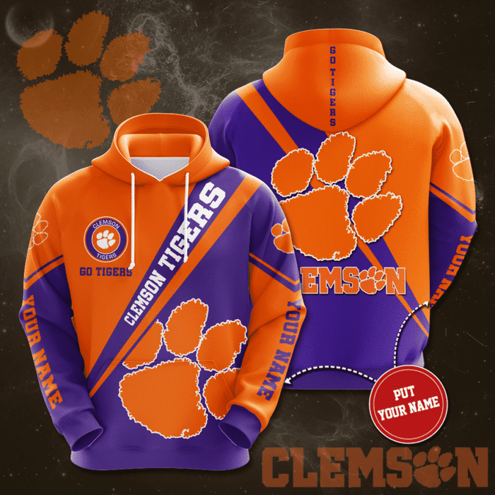 Personalized-Clemson-Tigers-Go-Tigers-3D-Unisex-Pullover-Hoodie-Purple-Orange-IHT2513 Personalized Clemson Tigers Go Tigers 3D Unisex Pullover Hoodie - Purple Orange IHT2513