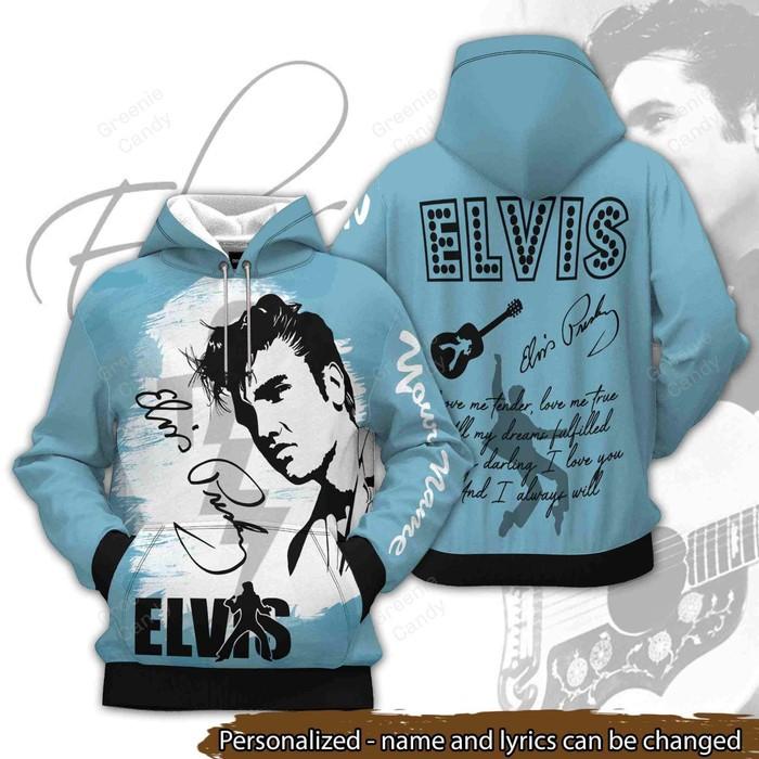 Personalized-Elvis-Presley-Signature-Unisex-3D-Pullover-Hoodie-Blue-IHT2096 Personalized Elvis Presley Signature Unisex 3D Pullover Hoodie - Blue IHT2096
