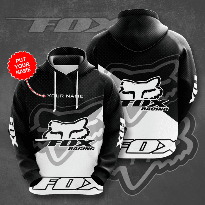 Personalized-Fox-MotoGP-Racing-3D-Unisex-Pullover-Hoodie-Black-White-IHT2255 Personalized Fox MotoGP Racing 3D Unisex Pullover Hoodie - Black White IHT2255