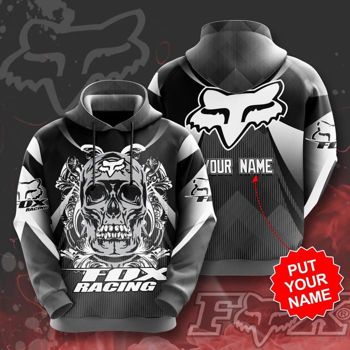 Personalized-Fox-Racing-Grey-Skull-Art-Unisex-3D-Pullover-Hoodie-Grey-IHT1530 Personalized Fox Racing Grey Skull Art Unisex 3D Pullover Hoodie - Grey IHT1530