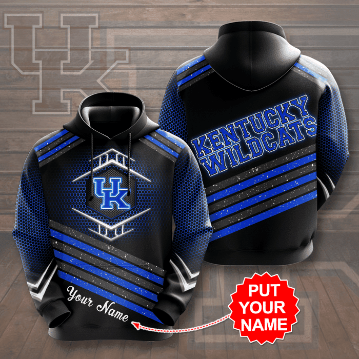Personalized-Kentucky-Wildcats-3D-Glittering-Stripes-Unisex-Pullover-Hoodie-Black-IHT2438 Personalized Kentucky Wildcats 3D Glittering Stripes Unisex Pullover Hoodie - Black IHT2438