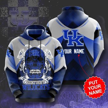 Personalized Kentucky Wildcats Paisley Skull 3D Unisex Pullover Hoodie - Navy Gray IHT2623