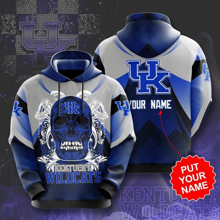 Personalized-Kentucky-Wildcats-Paisley-Skull-3D-Unisex-Pullover-Hoodie-Navy-Gray-IHT2623 Personalized Kentucky Wildcats Paisley Skull 3D Unisex Pullover Hoodie - Navy Gray IHT2623