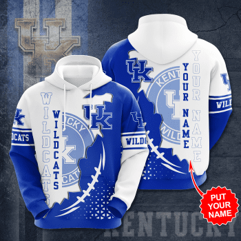Personalized Kentucky Wildcats Stitches 3D Unisex Pullover Hoodie - Neon Blue White IHT1767