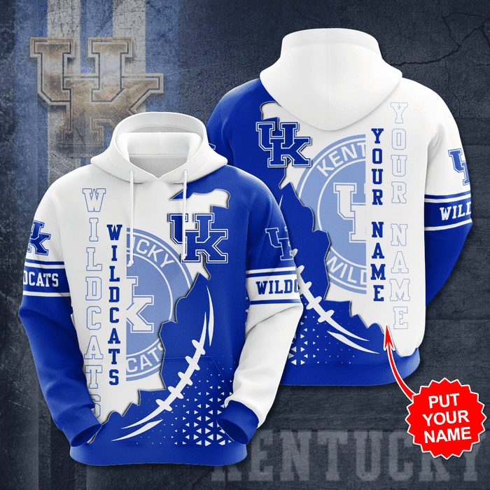 Personalized-Kentucky-Wildcats-Stitches-3D-Unisex-Pullover-Hoodie-Neon-Blue-White-IHT1767 Personalized Kentucky Wildcats Stitches 3D Unisex Pullover Hoodie - Neon Blue White IHT1767