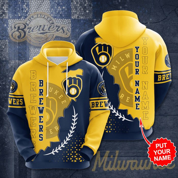Personalized-Milwaukee-Brewers-Laurel-Wreath-3D-Unisex-Pullover-Hoodie-Navy-Yellow-IHT1819 Personalized Milwaukee Brewers Laurel Wreath 3D Unisex Pullover Hoodie - Navy Yellow IHT1819