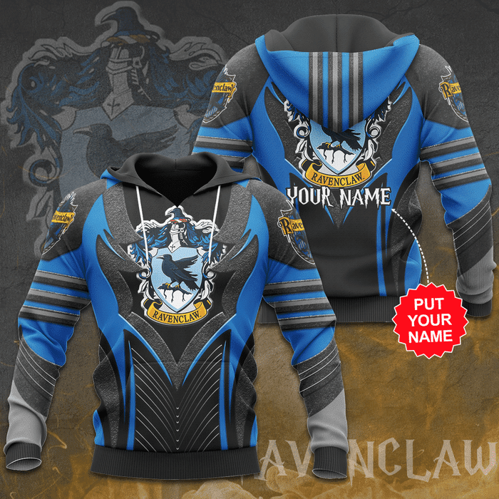 Personalized-Ravenclaw-Harry-Potter-Hogwarts-3D-Unisex-Pullover-Hoodie-Gray-Blue-IHT1775 Personalized Ravenclaw Harry Potter Hogwarts 3D Unisex Pullover Hoodie - Gray Blue IHT1775
