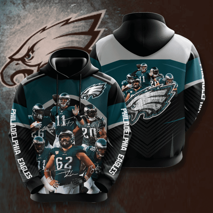 Philadelphia-Eagles-Legends-3D-Unisex-Pullover-Hoodie-Black-Teal-IHT2479 Philadelphia Eagles Legends 3D Unisex Pullover Hoodie - Black Teal IHT2479